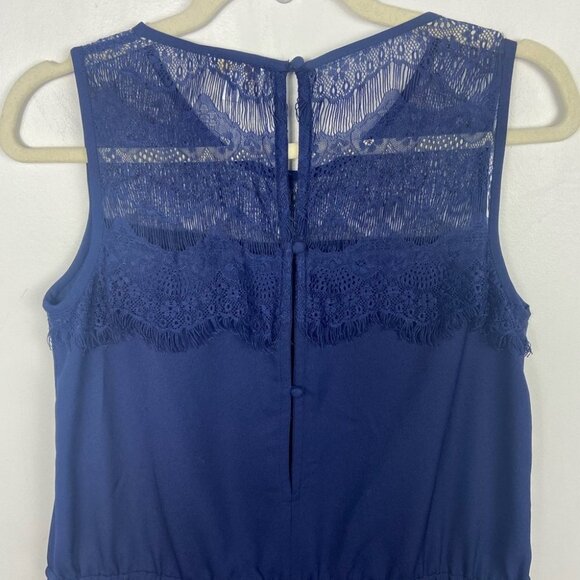 Charming Charlie Navy Blue Jumpsuit Lace Fringe Tie Waist Boho Size S Bohemian - Picture 4 of 13